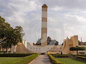 JAIPUR, INDIA - MARCH 21, 2019: end view of the world`s largest sundial at jantar matar in jaipur, india