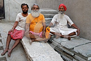 Portrait of three Sadhus in a Jaipur Ashram