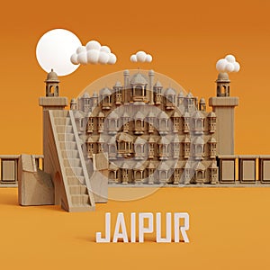 jaipur landmark, monumnet 3d render in yellow background