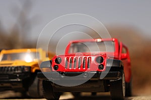 Jaipur, Rajasthan 16 Jan 2023: Classic fifties scale model toy car from the front view.