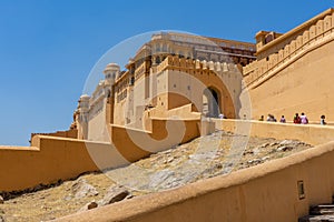 Jaipur, Rajasthan, India - April 23, 2018 :Beautiful view of Amber fort and Amber palace with its large ramparts