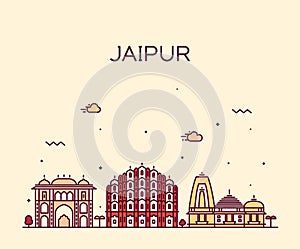 Jaipur skyline trendy vector illustration linear