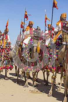 Indian man wearing traditional dress participate in mister desert contest of festival in Jaisalmer, Rajasthan, India