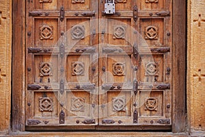 Jaisalmer, India. Heavy wooden old castle gates