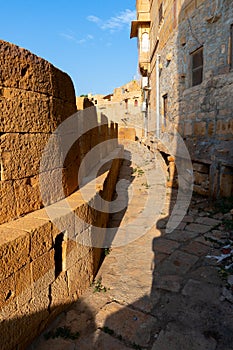 Jaisalmer,Rajasthan,India - October 15, 2019 : Jaisalmer Fort or Sonar Quila or Golden Fort, made of yellow sandstone, in the