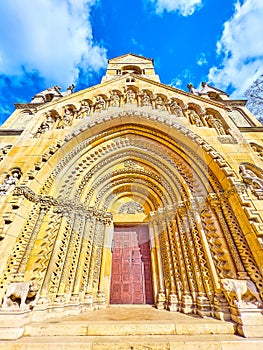 Jak Chapel with its magnificent carved entrance portal, Vajdahunyad Castle in Budapest, Hungary