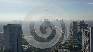 Jakarta City Cityscape in Indonesia. Speedway, Skyscrapers in Background. Capital of the Country