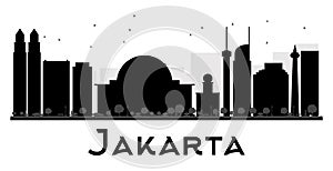 Jakarta City skyline black and white silhouette.