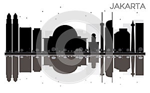 Jakarta City skyline black and white silhouette with reflections