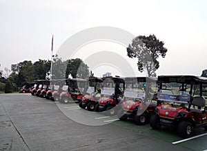 Rows of golf carts