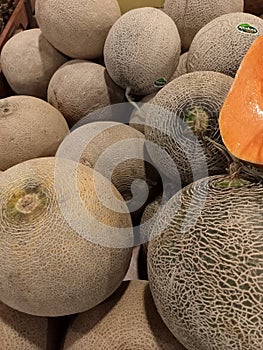 Jakarta Selatan, Indonesia 15 February 2022.a group of melon fruits on the market