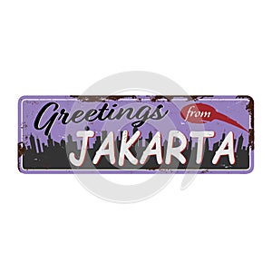 Jakarta sketch skyline. Jakarta, Indonesia vintage vector illustration. Isolated on white background.