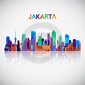 Jakarta skyline silhouette in colorful geometric style. photo
