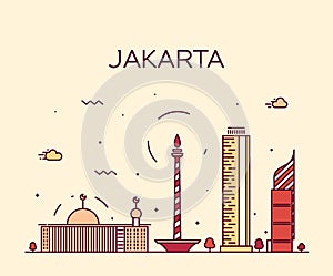 Jakarta skyline trendy vector illustration linear photo