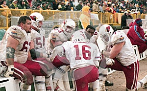 Jake Plummer speaks to his offensive line