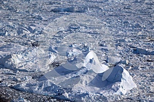 Jakobshavn Glacier also known as Ilulissat Glacier or Sermeq Kujalleq seen from an airplane