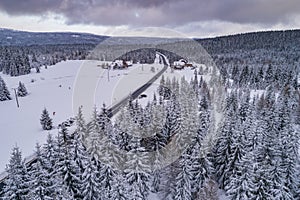 Jakuszyce in winter aerial view