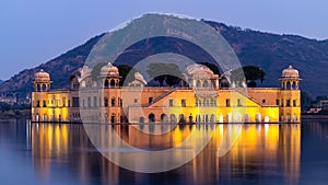 Jal Mahal Palace at night, Jal Mahal in the middle of the lake, Water Palace was built during the 18th century in the middle of