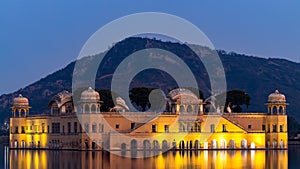 Jal Mahal Palace at night, Jal Mahal in the middle of the lake, Water Palace was built during the 18th century in the middle of