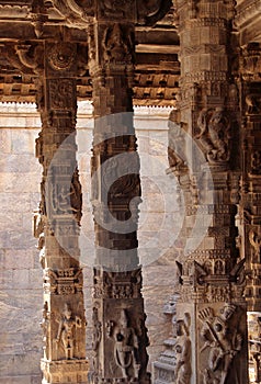 Subtlety of stone pillar sculpture in temple hall