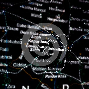 jalandhar city in panjab displaying on geographical location map in India photo