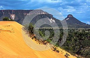 Jalapao sand dunes, with Espirito Santo mountain range in the back. Dunas do jalapao com serra do espirito santo ao fundo photo