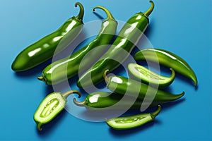 Jalapeno on a blue background. For design. AI Generated.