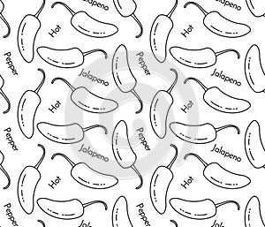 Jalapeno line seamless pattern with signs or cooking, healthy, vegetarian food
