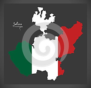 Jalisco map with Mexican national flag illustration