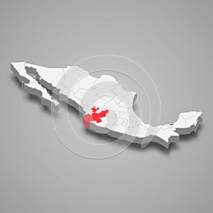 Jalisco region location within Mexico 3d map photo