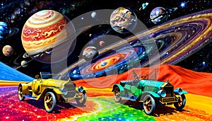 Jalopy car space travel transportation astronomy earth planet cosmos view