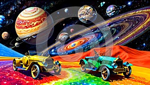 Jalopy car space travel transportation astronomy earth planet cosmos view photo