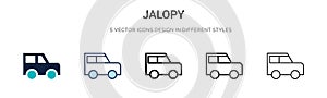 Jalopy icon in filled, thin line, outline and stroke style. Vector illustration of two colored and black jalopy vector icons