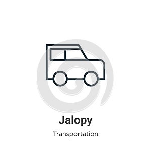 Jalopy outline vector icon. Thin line black jalopy icon, flat vector simple element illustration from editable transportation