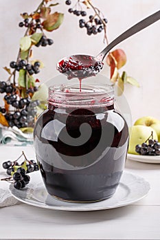 Jam from black chokeberry berries  Aronia  with apples