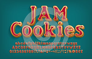 Jam Cookies alphabet font. Cartoon 3d letters, numbers and punctuation. Uppercase and lowercase.