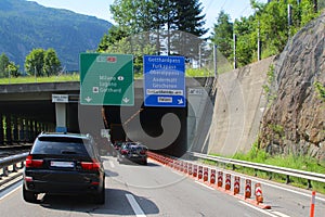 Jam on the express way to the Gotthard street tunnel in Switzerland photo