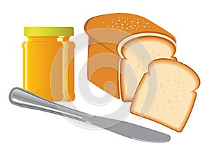 Jam jar, bread & knife