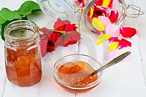 Jam Made of Rose Petals on the Old Wooden Boards