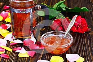 Jam Made of Rose Petals on the Old Wooden Boards