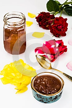 Jam Made of Rose Petals on White Background