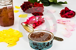 Jam Made of Rose Petals on White Background