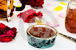 Jam Made of Rose Petals on White Background