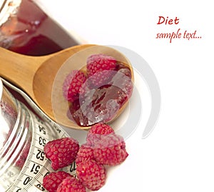 Jam of raspberries, diet concept