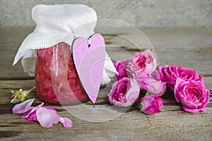 Jam with rose petals.