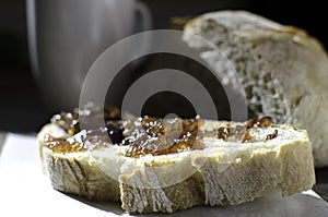 Jam spread on fresh bread