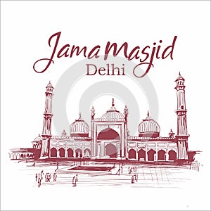 Jama masjid delhi india sketch  illustration architecture