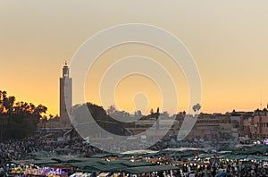 Jamaa el Fna market square, Marrakesh, Morocco, north Africa. Jemaa el-Fnaa, Djema el-Fna or Djemaa el-Fnaa is a famous square and