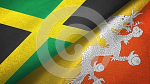 Jamaica and Bhutan two flags textile cloth, fabric texture