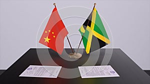 Jamaica and China flag. Politics concept, partner deal between countries. Partnership agreement of governments 3D